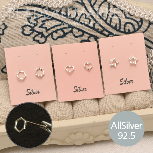 S316 [allsilver] 올실버 미니 라인도형 포스트[라인별,라인하트,라인육각] [1쌍2개][silver92.5%]은귀걸이,귀침,은침