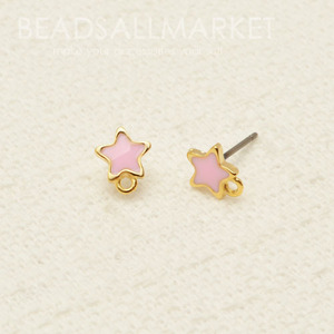PNCK2622-1C  핑크 미니에폭 별 골드 티탄침 귀걸이 [1개] [3x3] 귀침, 귀걸이 부자재 , 귀걸이재료