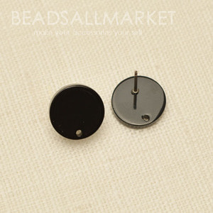 TBG142(14)  [셀룰로우지] 블랙 원판타공 14mm  포스트(티탄침) [1쌍2개] 귀걸이재료,귀걸이부자재