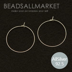 S267  [allsilver] 올실버 원형 포스트 25mm [1쌍2개] silver92.5%,귀걸이,은귀걸이,귀걸이부자재,귀걸이재료