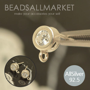 S293 [allsilver] 테두리라인 5mm(라인포함5.5mm)큐빅 열리는세로오링 포스트 [1쌍2개] silver92.5%