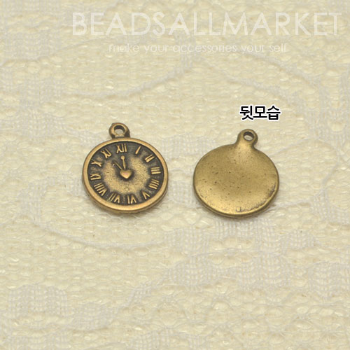 PNCK0388-4  하트 시계 신주버니시 팬던트 [13.5x17][1개] Heart Clock Bronze Varnish Pendant
