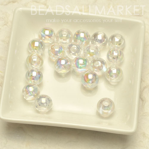 G1005(8)  [아크릴]AB코팅 관통 비즈 화이트 원형 [8mm] [20개] Round beads