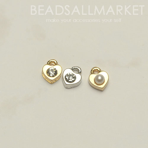 PNCK0566  미니 스톤 포인트 하트 팬던트[3color][2type][약11x11][1개]heart pendant,
